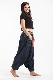 Pinstripe Cotton Low Cut Women's Harem Pants with Elephant Trim in Navy