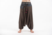 Pinstripe Cotton Low Cut Women's Harem Pants with Elephant Trim in Brown