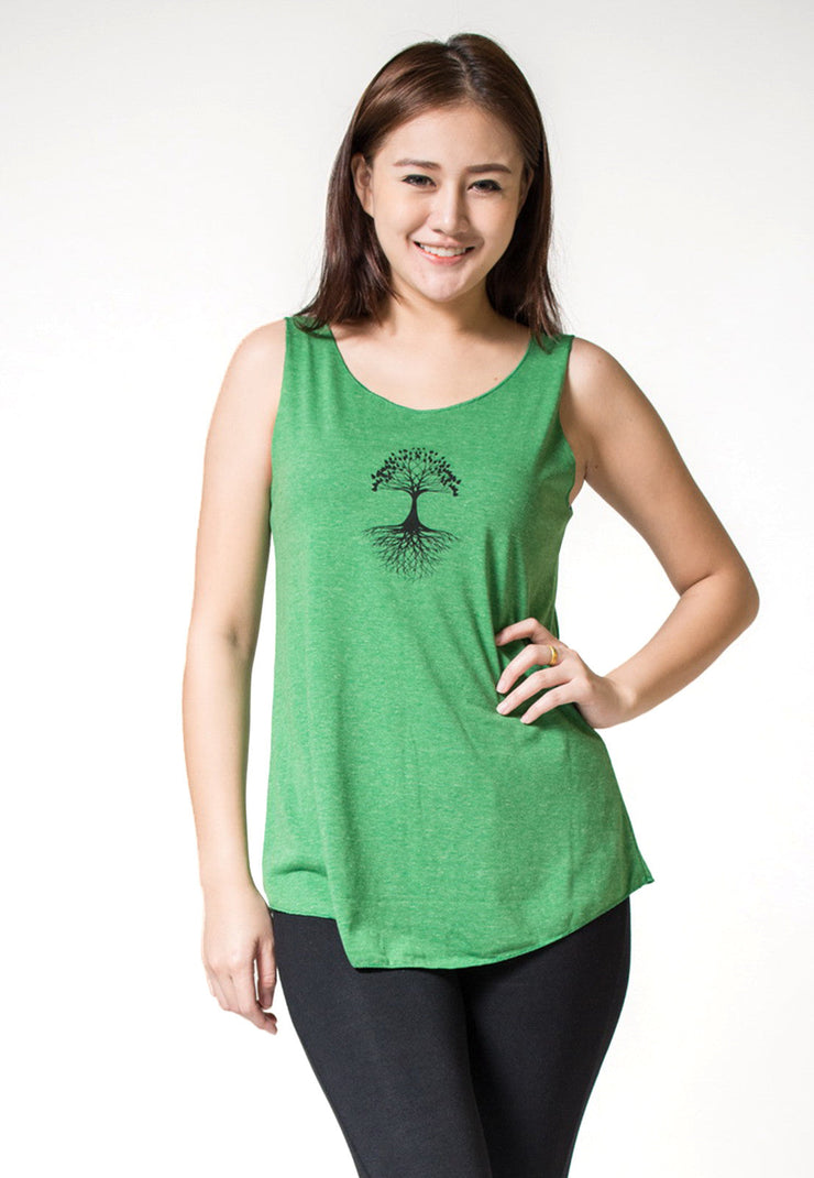 Loose Soft Vintage Style Women's Tank Tops Tree of Life Green