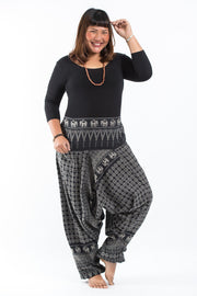 Plus Size Hill Tribe Elephant Women's Elephant Pants in Black