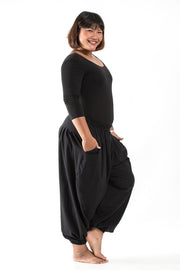 Plus Size Genie Women's Cotton Harem Pants in Black