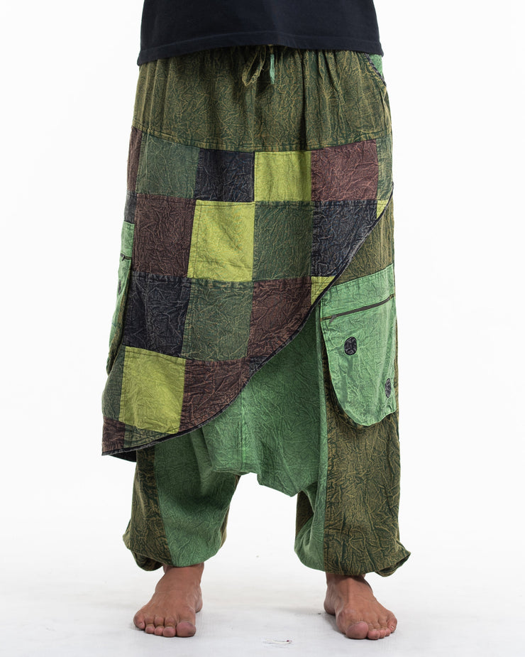 Men's Patchwork Stone Washed Low Cut Cotton Pants in Green 02