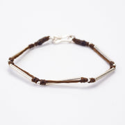 Silver Tubes and Beads Bracelet in Brown