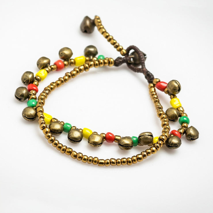 Brass Bell And Multi Bead Double Strand Bracelets