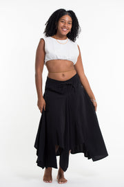 Solid Color Cotton Handkerchief Midi Skirt in Black