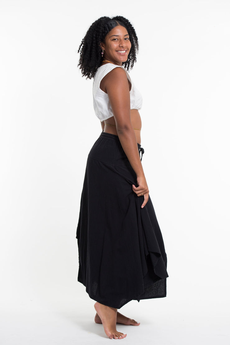 Solid Color Cotton Handkerchief Midi Skirt in Black