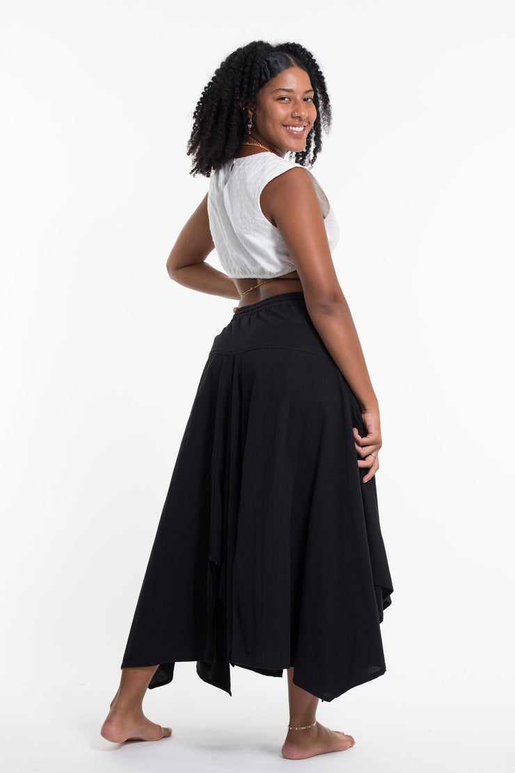 Solid Color Cotton Handkerchief Midi Skirt in Black