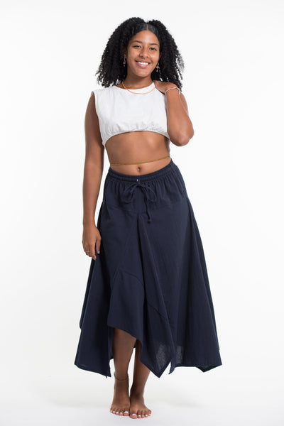 Solid Color Cotton Handkerchief Midi Skirt in Navy