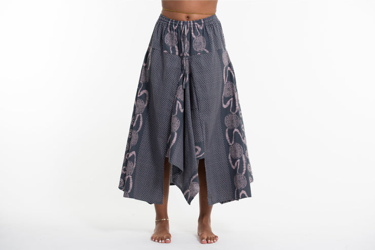 Daisy Dot Prints Cotton Handkerchief Midi Skirt in Gray