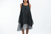 Crinkled Hill Tribe Cotton Tank Dress in Black