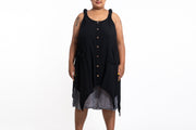 Plus Size Women's Crinkled Hill Tribe Cotton Tank Dress in Black