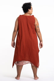 Plus Size Women's Crinkled Hill Tribe Cotton Tank Dress in Brick