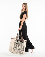 Blessing Ganesh Canvas Tote Bag in Natural