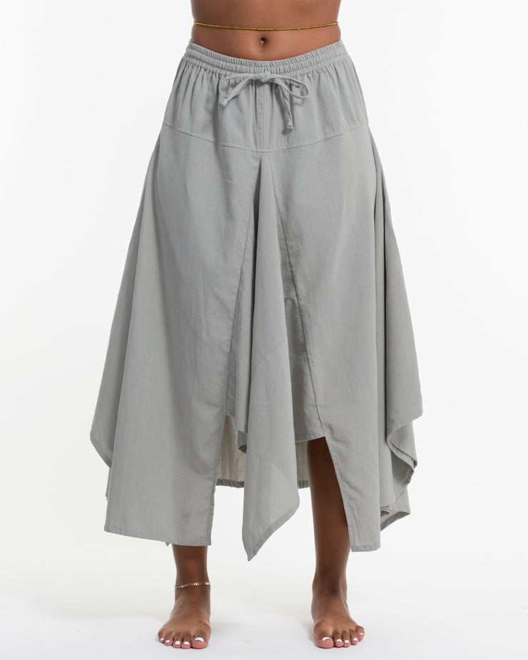 Solid Color Cotton Handkerchief Midi Skirt in Gray