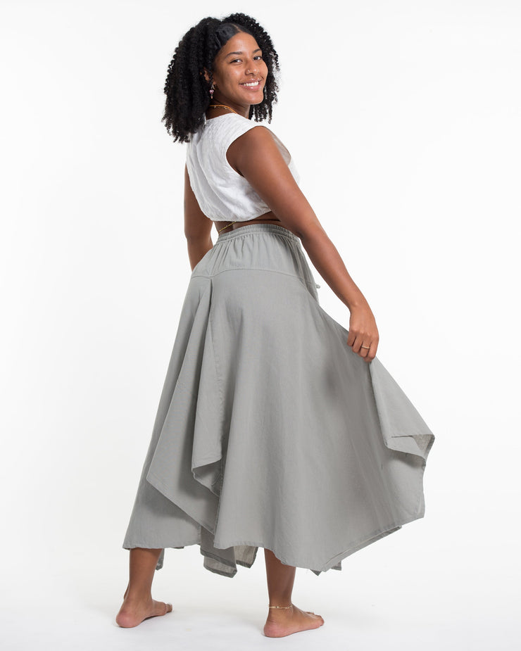 Solid Color Cotton Handkerchief Midi Skirt in Gray