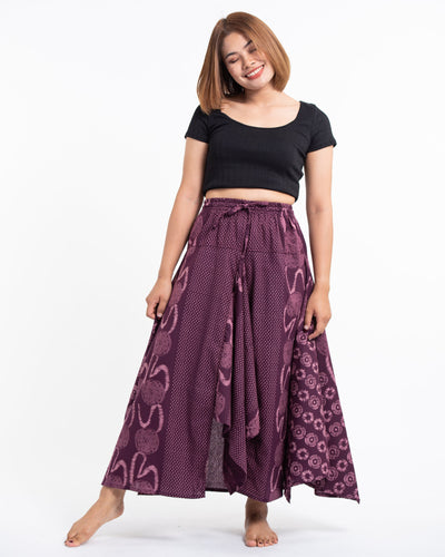 Daisy Dot Prints Cotton Handkerchief Midi Skirt in Purple