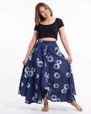 Circles Prints Cotton Handkerchief Midi Skirt in Navy