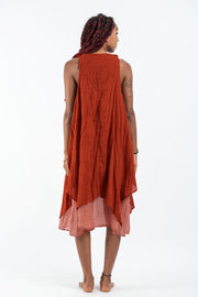 Crinkled Hill Tribe Cotton Tank Dress in Brick