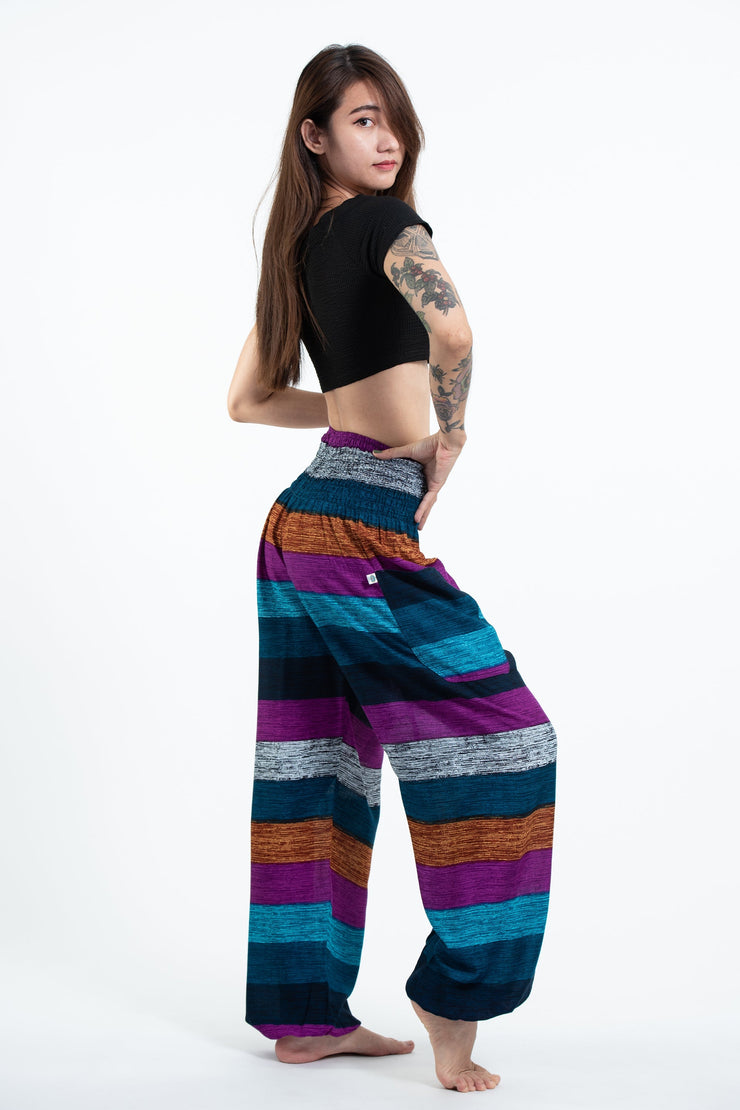 Boho Striped Women's Harem Pants in Blue