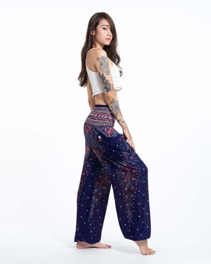 Peacock Feathers Women's Harem Pants in Blue