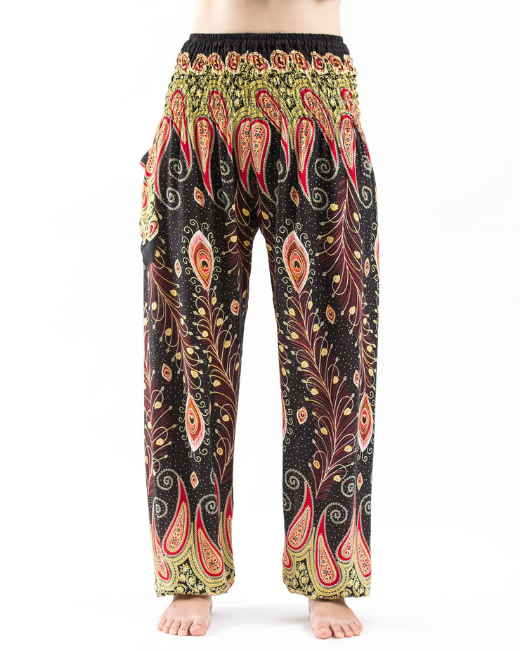 Peacock Paisley Women's Harem Pants in Black