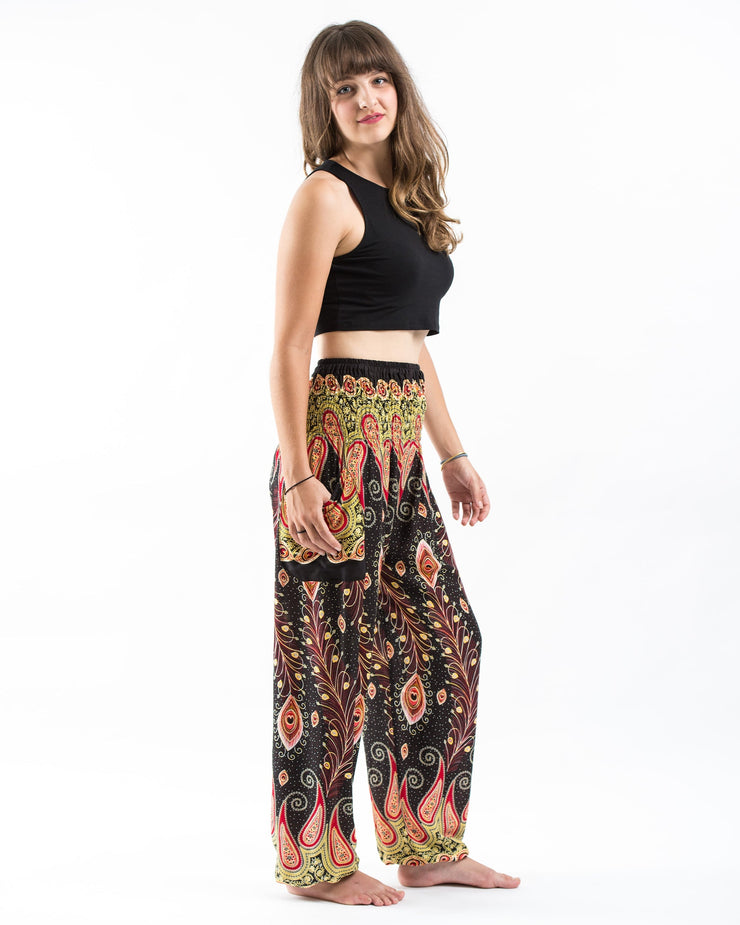 Peacock Paisley Women's Harem Pants in Black