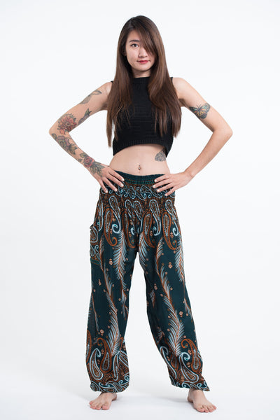 Paisley Feathers Women's Harem Pants in Green