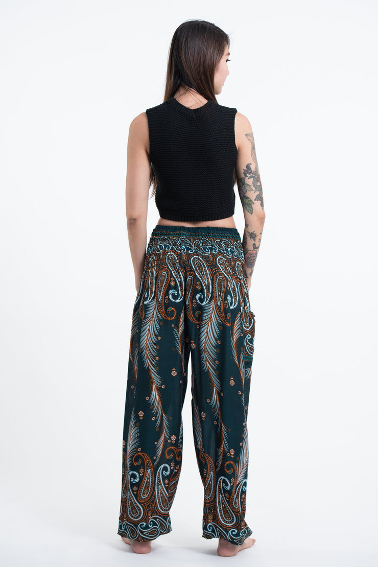 Paisley Feathers Women's Harem Pants in Green