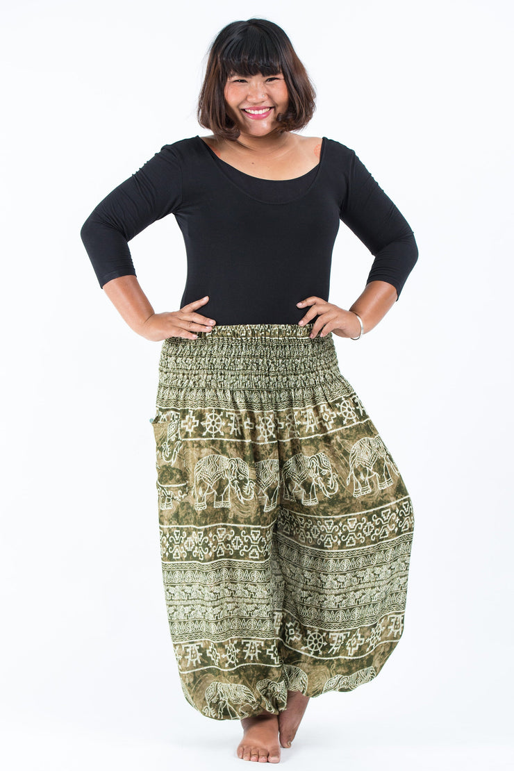 Plus Size Marble Elephant Women's Elephant Pants in Olive