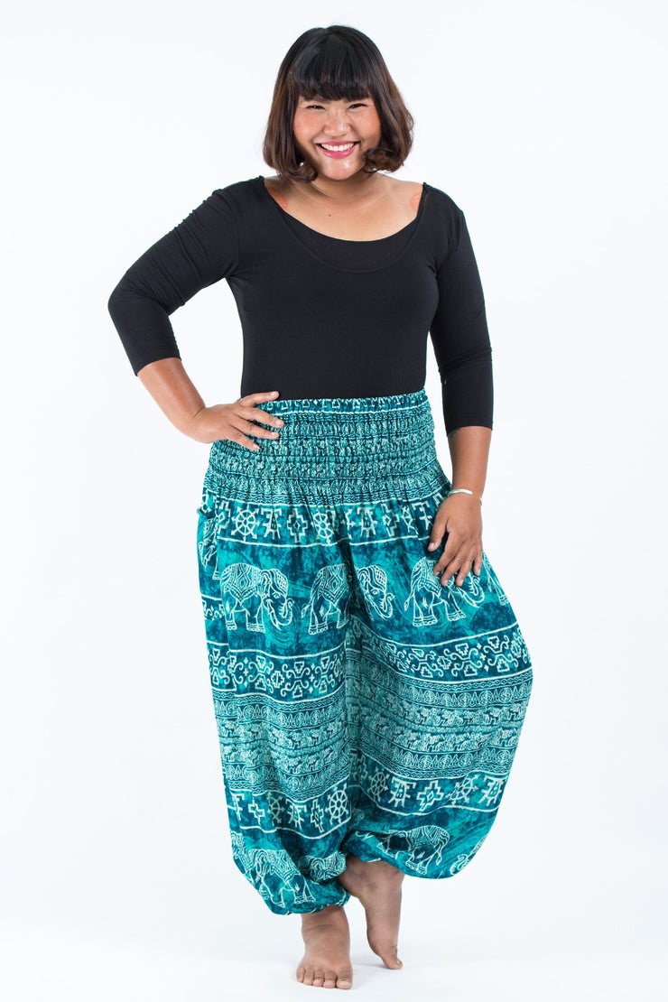 Plus Size Marble Elephant Women's Elephant Pants in Turquoise