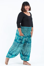 Plus Size Marble Elephant Women's Elephant Pants in Turquoise