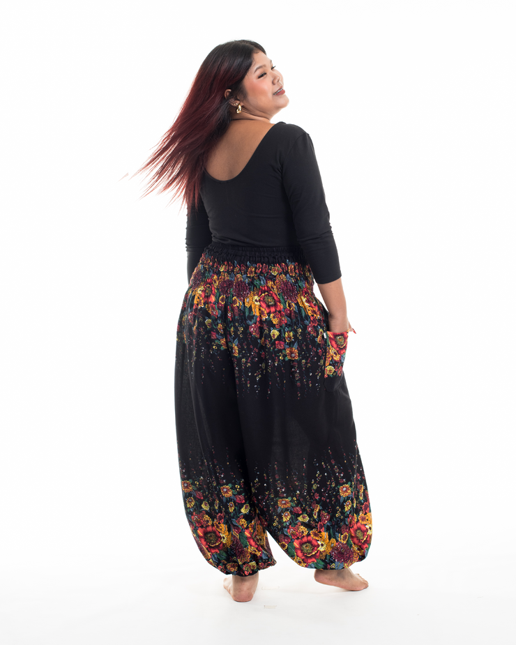 Plus Size Floral Women's Harem Pants in Black