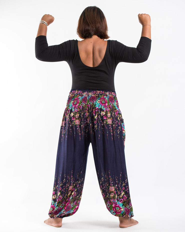 Plus Size Floral Women's Harem Pants in Blue