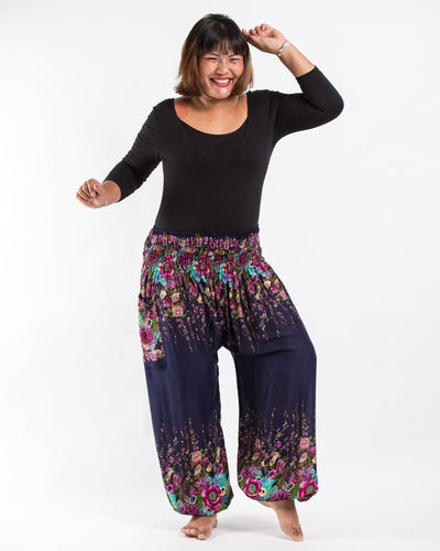 Plus Size Floral Women's Harem Pants in Blue