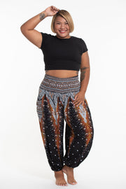 Plus Size Peacock Feathers Women's Harem Pants in Black