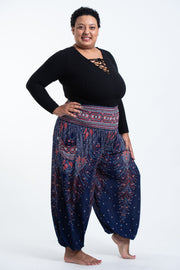 Plus Size Peacock Feathers Women's Harem Pants in Blue