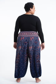 Plus Size Peacock Feathers Women's Harem Pants in Blue