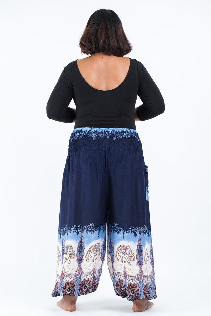 Plus Size Solid Top Elephant Women's Elephant Pants in Blue