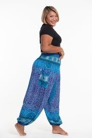 Plus Size Tribal Chakras Women's Harem Pants in Blue