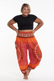 Plus Size Tribal Chakras Women's Harem Pants in Orange