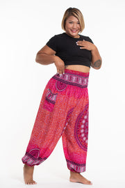 Plus Size Tribal Chakras Women's Harem Pants in Pink