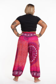 Plus Size Tribal Chakras Women's Harem Pants in Pink