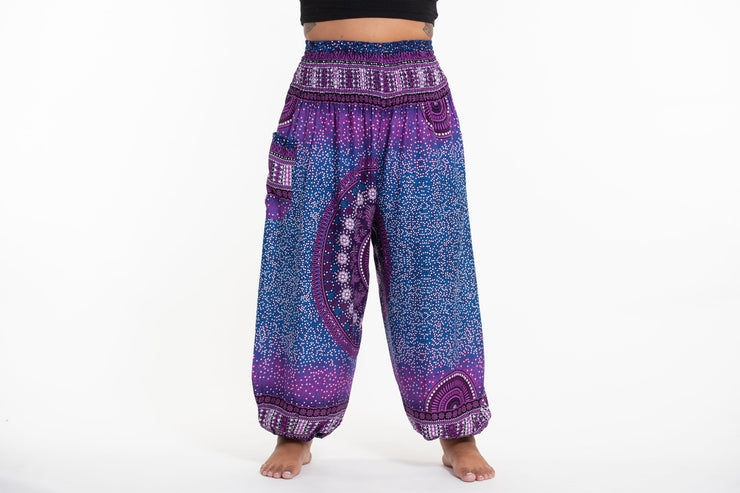 Plus Size Tribal Chakras Women's Harem Pants in Purple