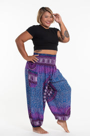 Plus Size Tribal Chakras Women's Harem Pants in Purple