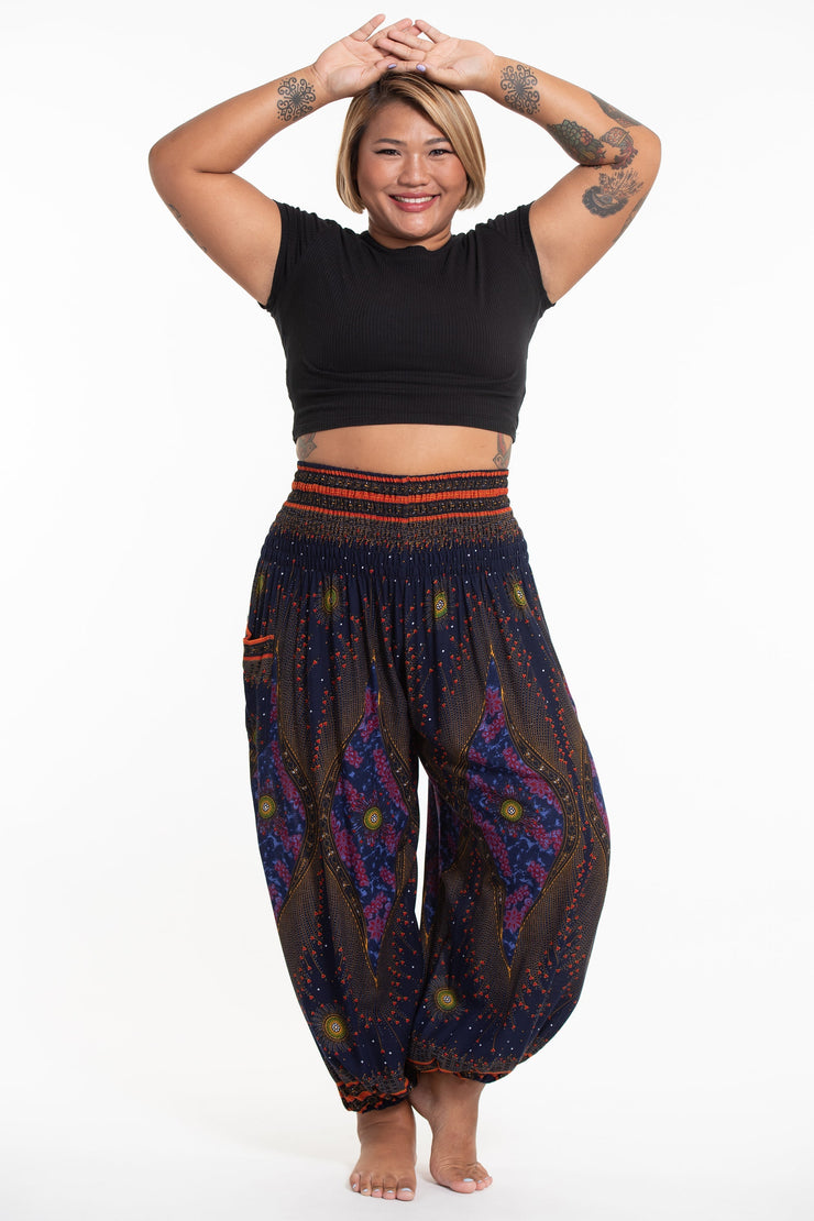 Plus Size Peacock Eye Women's Harem Pants in Navy