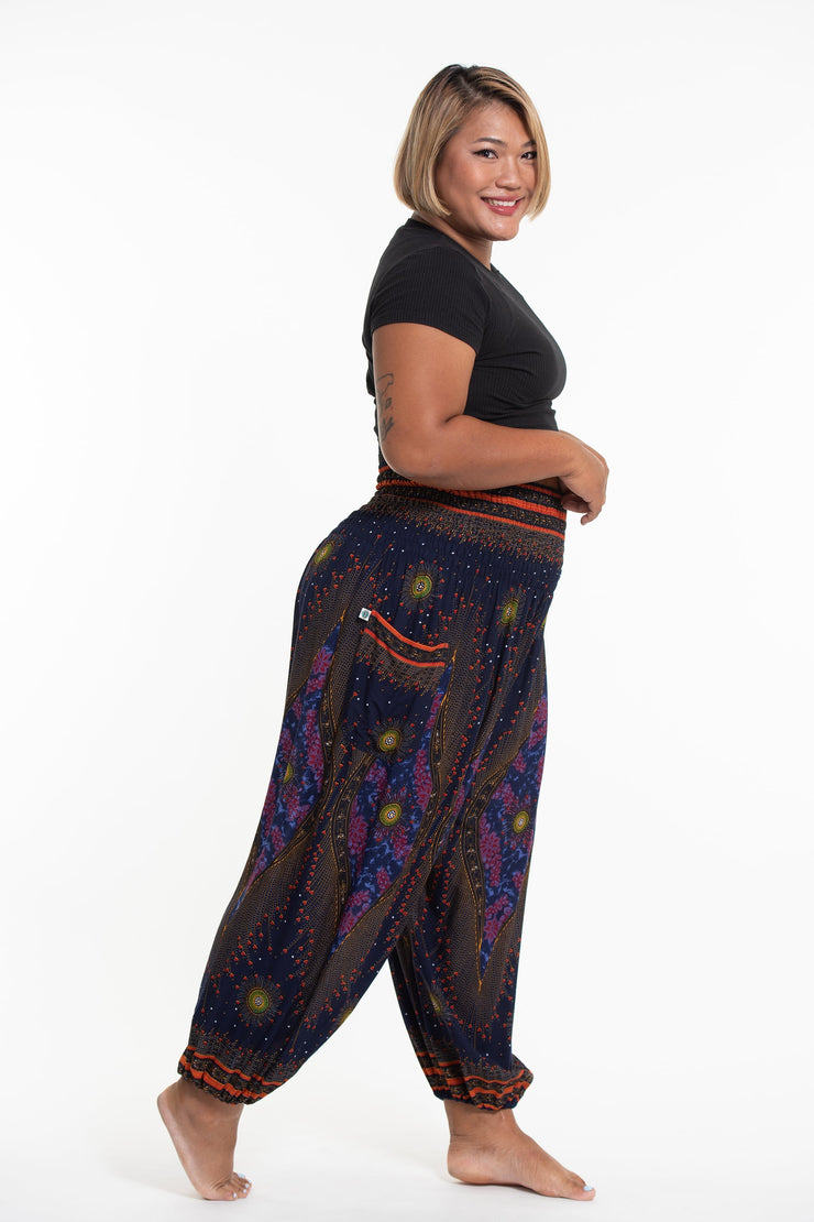 Plus Size Peacock Eye Women's Harem Pants in Navy