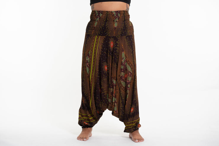 Plus Size Peacock Eyes 2-in-1 Jumpsuit Harem Pants in Brown