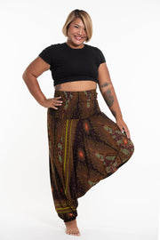 Plus Size Peacock Eyes 2-in-1 Jumpsuit Harem Pants in Brown