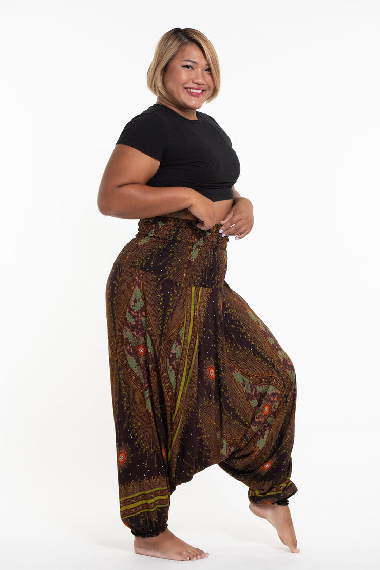 Plus Size Peacock Eyes 2-in-1 Jumpsuit Harem Pants in Brown