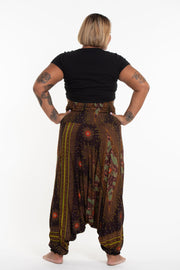 Plus Size Peacock Eyes 2-in-1 Jumpsuit Harem Pants in Brown